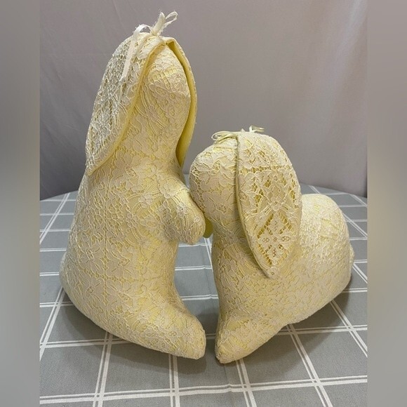 OOAK Vintage Handmade Easter Spring Bunny Rabbit Yellow White Lace Stuffed Plush - Picture 8 of 10